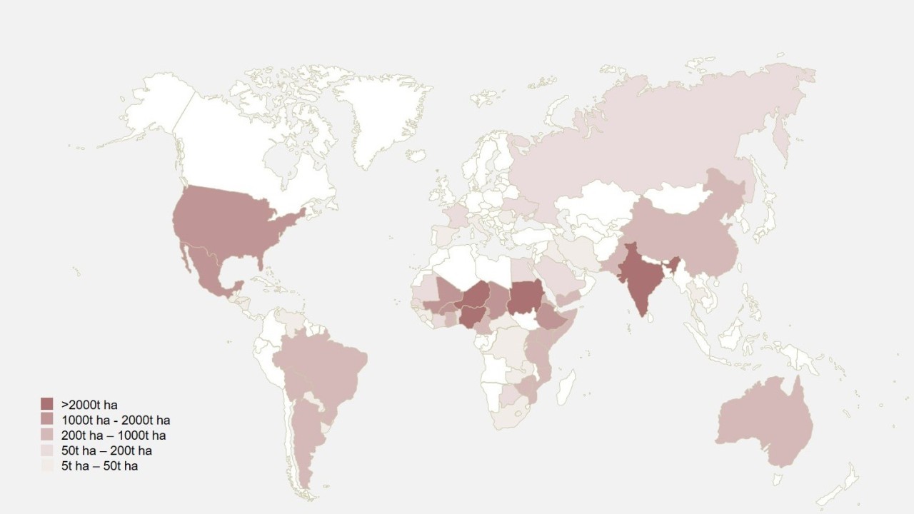 Map based on United States Department of Agriculture in “1000ha”