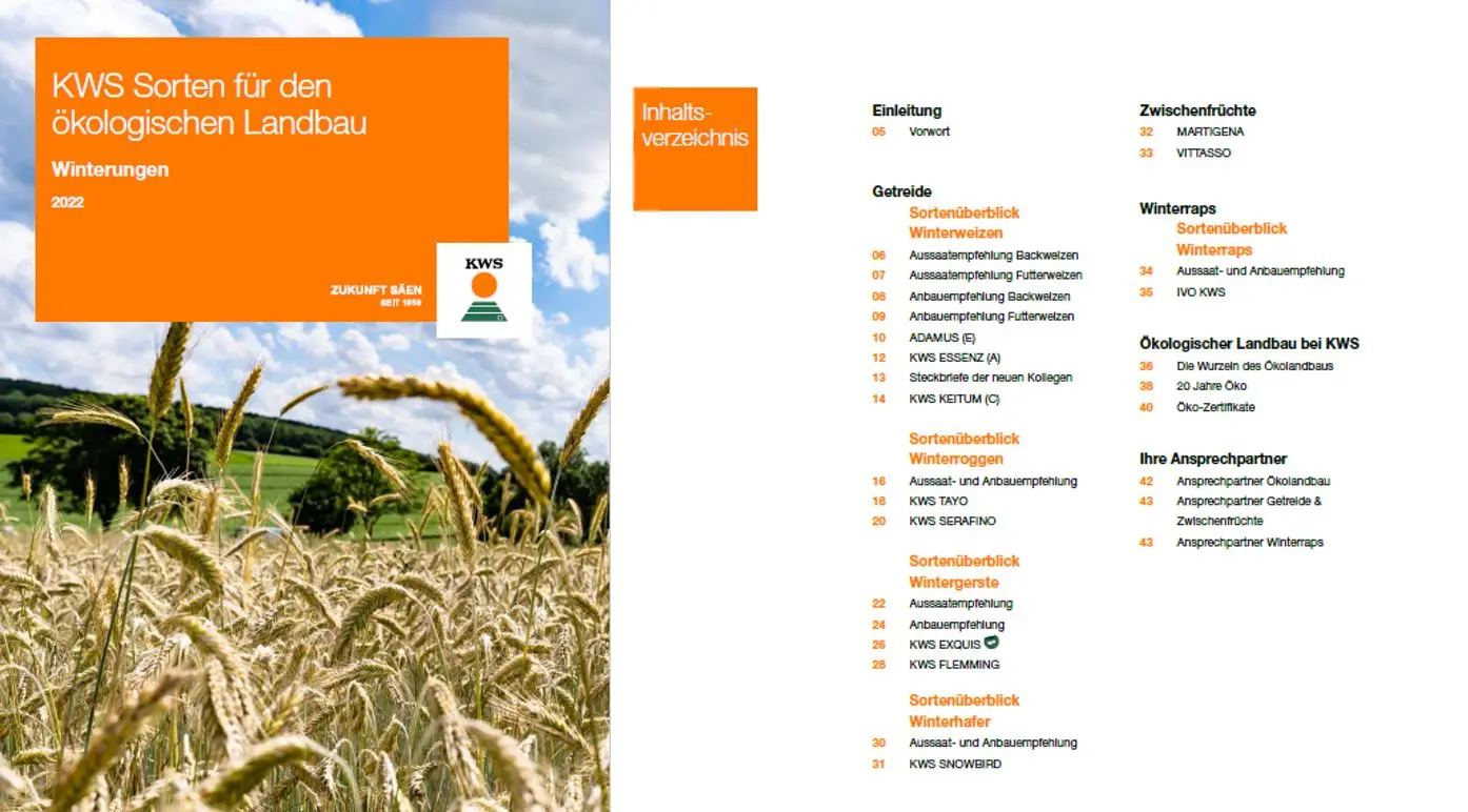 KWS Sorten für den ökologischen Landbau Winterungen 2021 