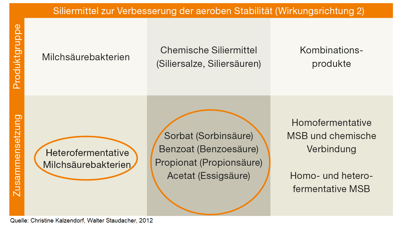 Siliermittel zur Verbesserung der aeroben Stabilität | Quelle: Christine Kalzendorf, Walter Staudacher, 2012