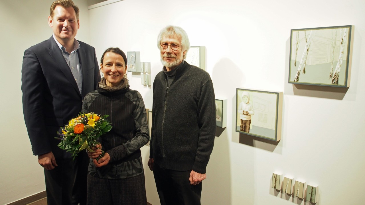 KWS Vorstandsmitglied Hagen Duenbostel, Künstlerin Andrea Imwiehe und Michael Stude (von links)
