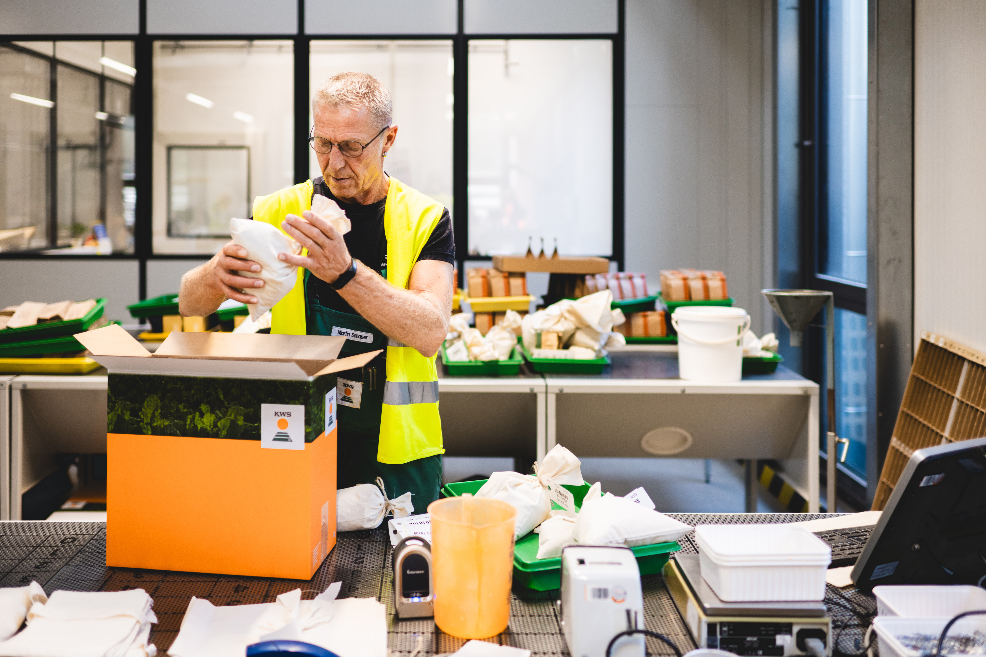 The seed is packed in small bags and brought to the warehouse of the Seed Inventory. Or, depending on the breeder's requirements, processed further and sent to one of the KWS breeding stations worldwide for sowing.
