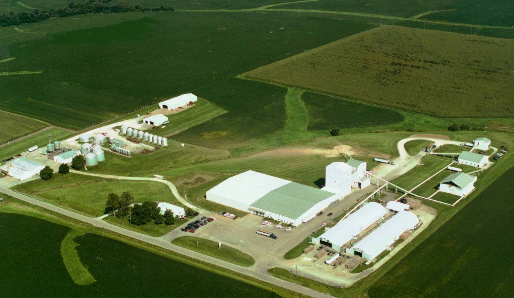 Letecký pohľad na zariadenia AgReliant v Elmwood, Illinois