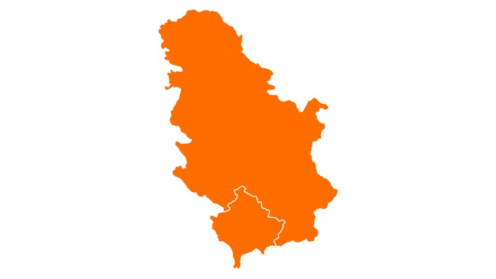 Silhouette of Serbia and Kosovo in Orange