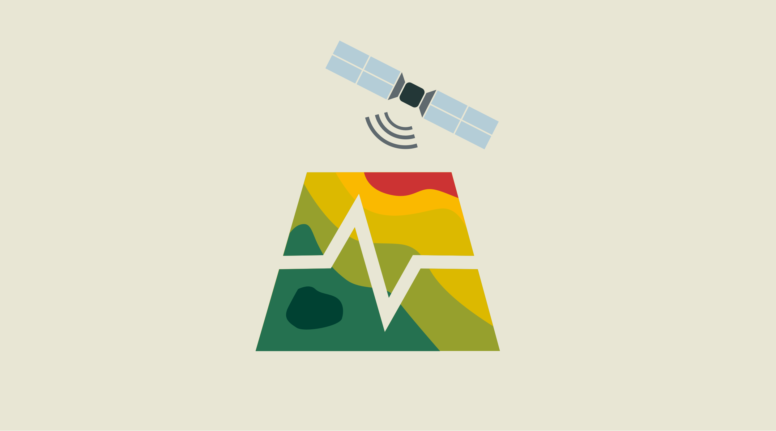 Icon for the KWS service tool "Field Vitality Check" showing a satellite hovering over a field heat map 